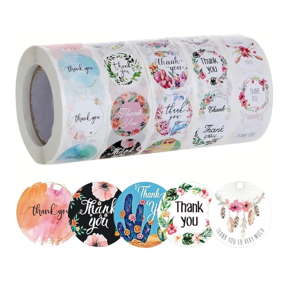 Floral Thank You Stickers Roll